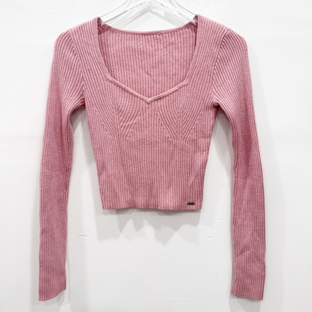 Hollister Ribbed Sweetheart Sweater Pink XS